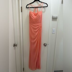 Azazie Kalea coral bridesmaid dress, size A6